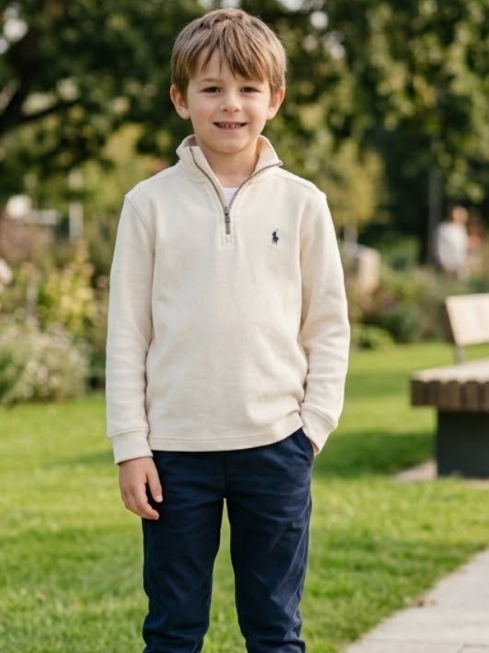 Ralph Lauren Cream Half-Zip Pullover for Kids - size 8 - fall wardrobe staple
